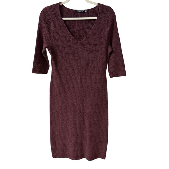 Peruvian Connection Cable Knit Sweater Dress Size MP Burgundy Red Fall Winter - Picture 8 of 8